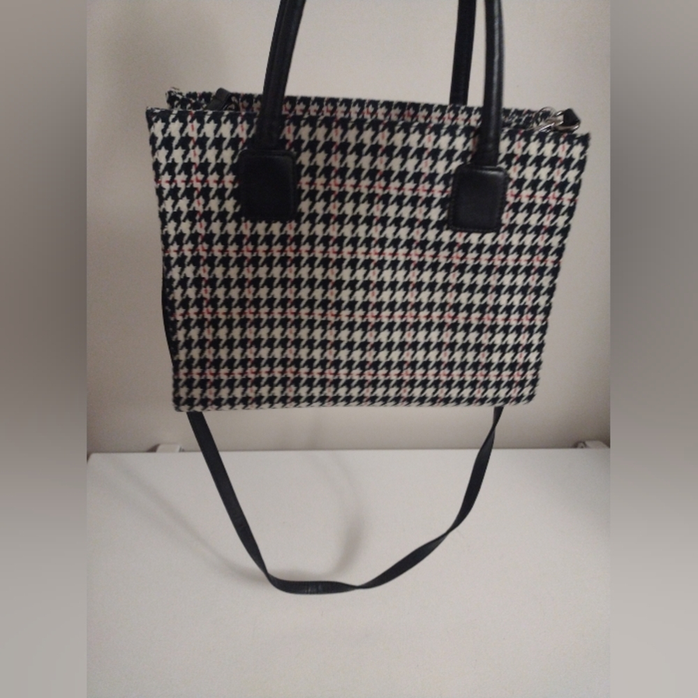 Preston & York Houndstooth Purse Bag Tote Crossbody Acrylic Wool Polyester - Picture 3 of 10